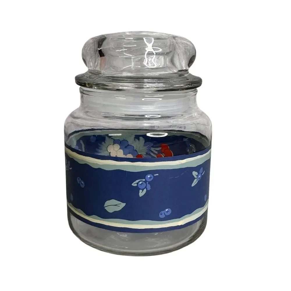 Vintage Hallmark Glass Jar Canister 1989 Fruit Blue Small Retro Country